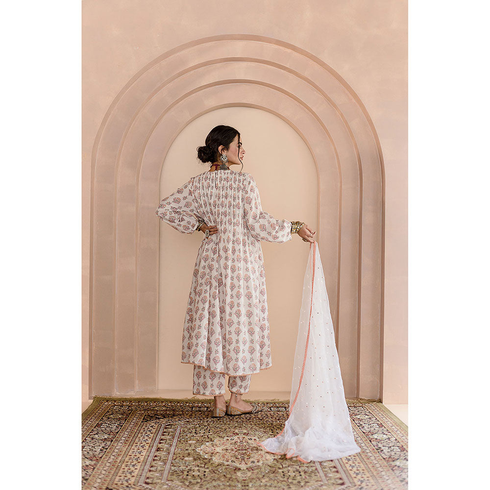 Gulabo Jaipur Shriya Anarkali-Pant with Dupatta-White (Set of 3)
