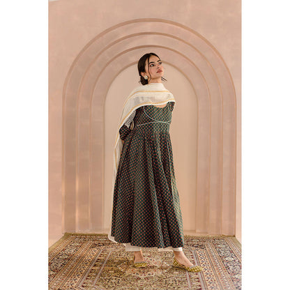 Gulabo Jaipur Shubha Anarkali-Pant with Dupatta-Green (Set of 3)