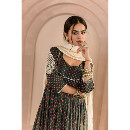 Gulabo Jaipur Shubha Anarkali-Pant with Dupatta-Green (Set of 3)