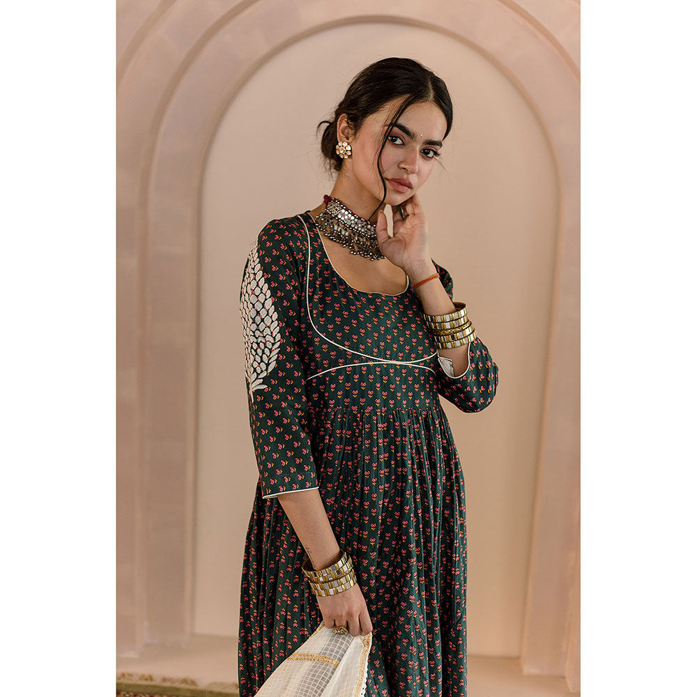 Gulabo Jaipur Shubha Anarkali-Pant with Dupatta-Green (Set of 3)
