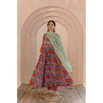 Gulabo Jaipur Shubha Anarkali-Pant with Dupatta-Blue (Set of 3)