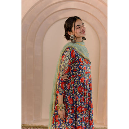 Gulabo Jaipur Shubha Anarkali-Pant with Dupatta-Blue (Set of 3)