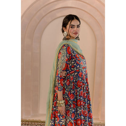 Gulabo Jaipur Shubha Anarkali-Pant with Dupatta-Blue (Set of 3)