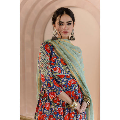Gulabo Jaipur Shubha Anarkali-Pant with Dupatta-Blue (Set of 3)