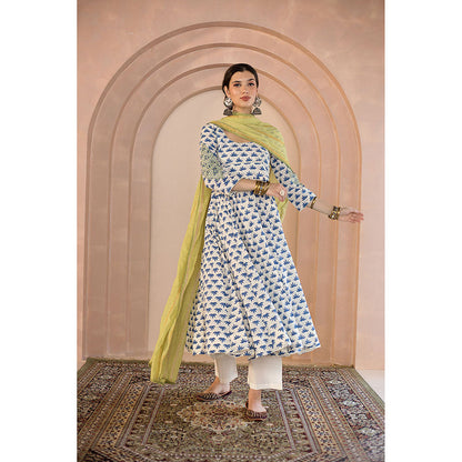 Gulabo Jaipur Shubha Anarkali-Pant with Dupatta-White (Set of 3)