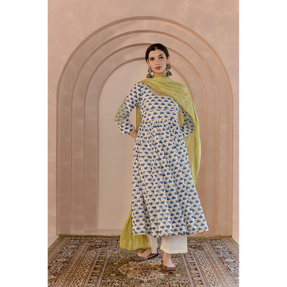 Gulabo Jaipur Shubha Anarkali-Pant with Dupatta-White (Set of 3)