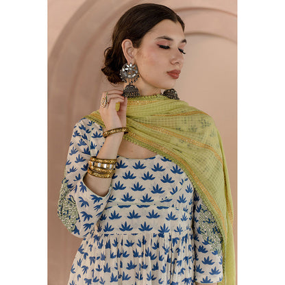 Gulabo Jaipur Shubha Anarkali-Pant with Dupatta-White (Set of 3)