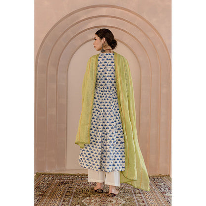 Gulabo Jaipur Shubha Anarkali-Pant with Dupatta-White (Set of 3)