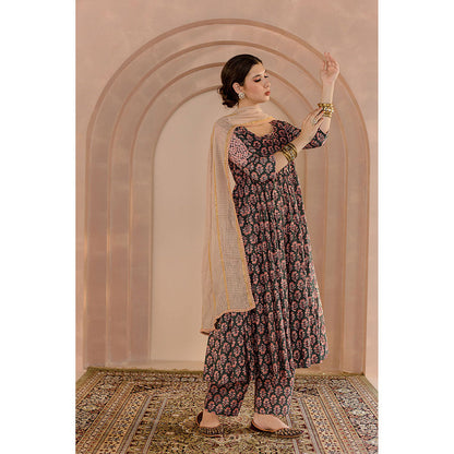 Gulabo Jaipur Shubha Anarkali-Pant with Dupatta-Green (Set of 3)