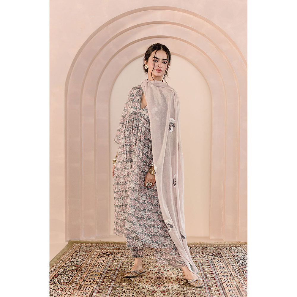 Gulabo Jaipur Sparrow Anarkali-Pant with Dupatta-Beige (Set of 3)