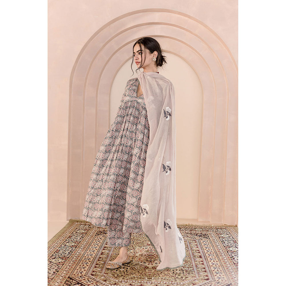 Gulabo Jaipur Sparrow Anarkali-Pant with Dupatta-Beige (Set of 3)