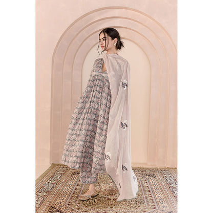 Gulabo Jaipur Sparrow Anarkali-Pant with Dupatta-Beige (Set of 3)