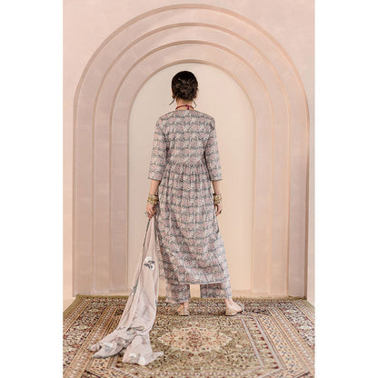Gulabo Jaipur Sparrow Anarkali-Pant with Dupatta-Beige (Set of 3)