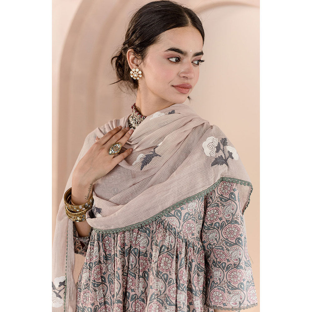 Gulabo Jaipur Sparrow Anarkali-Pant with Dupatta-Beige (Set of 3)