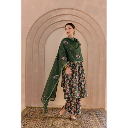 Gulabo Jaipur Sparrow Anarkali-Pant with Dupatta-Green (Set of 3)