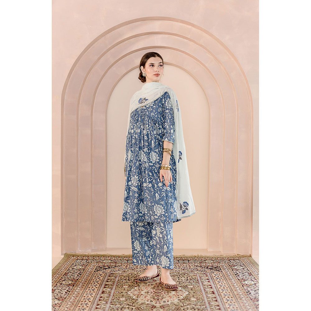 Gulabo Jaipur Sparrow Anarkali-Pant with Dupatta-Blue (Set of 3)