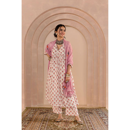 Gulabo Jaipur Sparrow Anarkali-Pant with Dupatta-White (Set of 3)