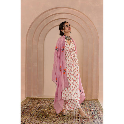 Gulabo Jaipur Sparrow Anarkali-Pant with Dupatta-White (Set of 3)