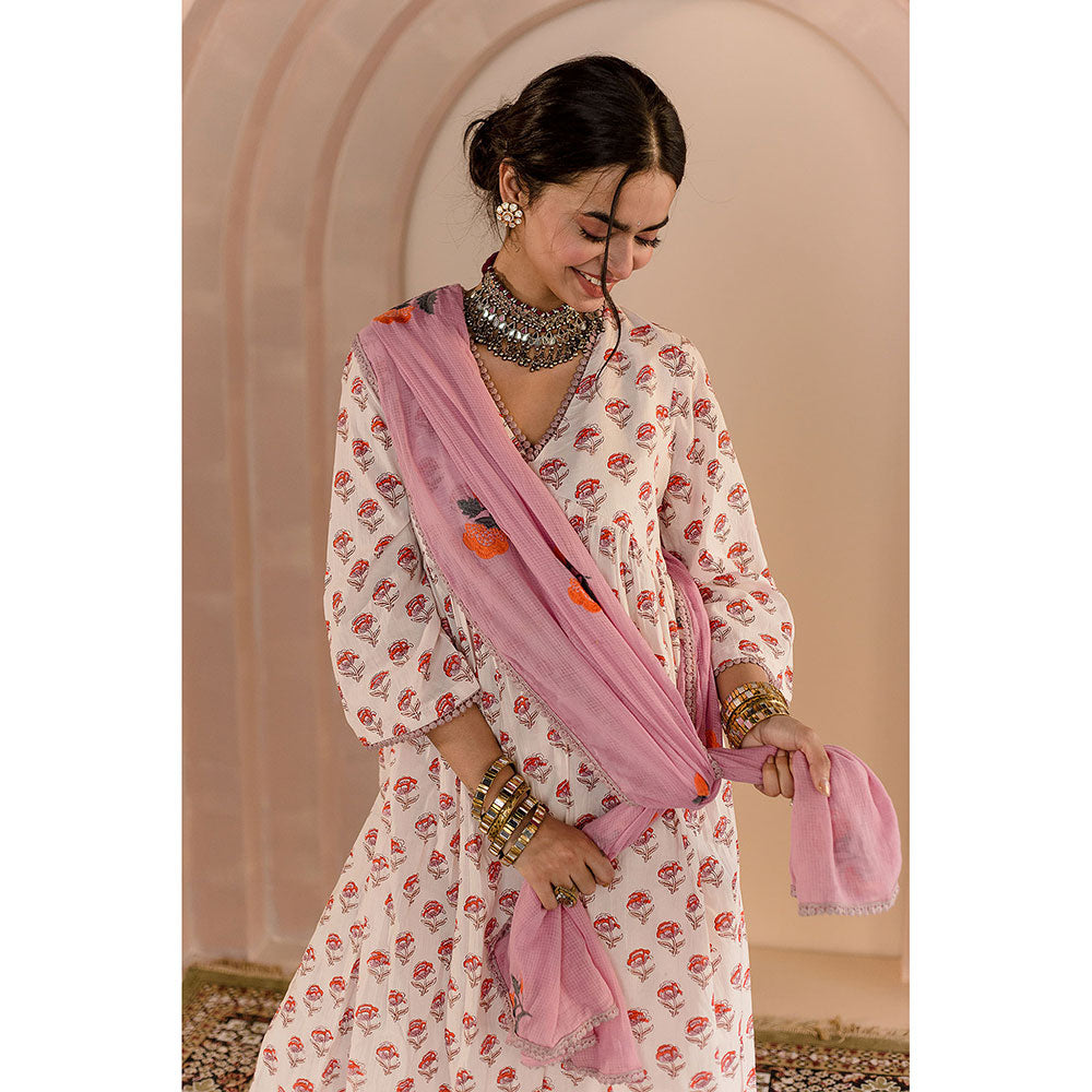 Gulabo Jaipur Sparrow Anarkali-Pant with Dupatta-White (Set of 3)