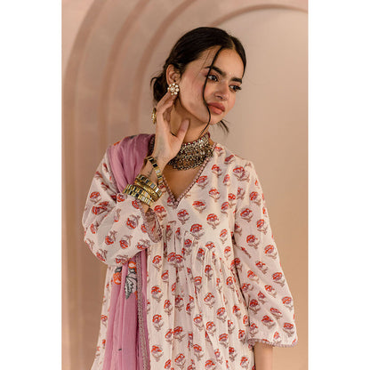 Gulabo Jaipur Sparrow Anarkali-Pant with Dupatta-White (Set of 3)