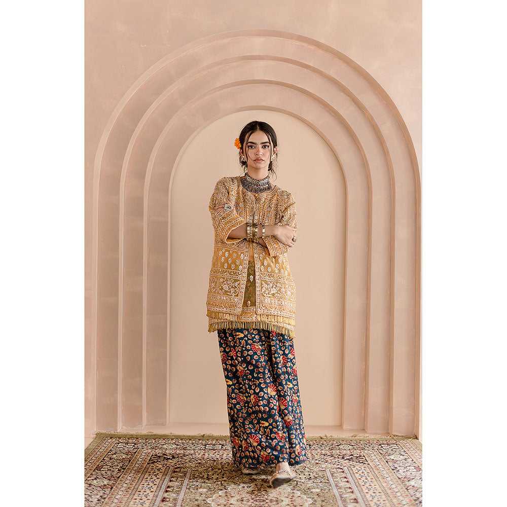 Gulabo Jaipur Sheetal Jacket-Palazzo with Top and Inner-Yellow (Set of 4)