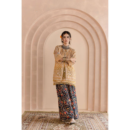 Gulabo Jaipur Sheetal Jacket-Palazzo with Top and Inner-Yellow (Set of 4)