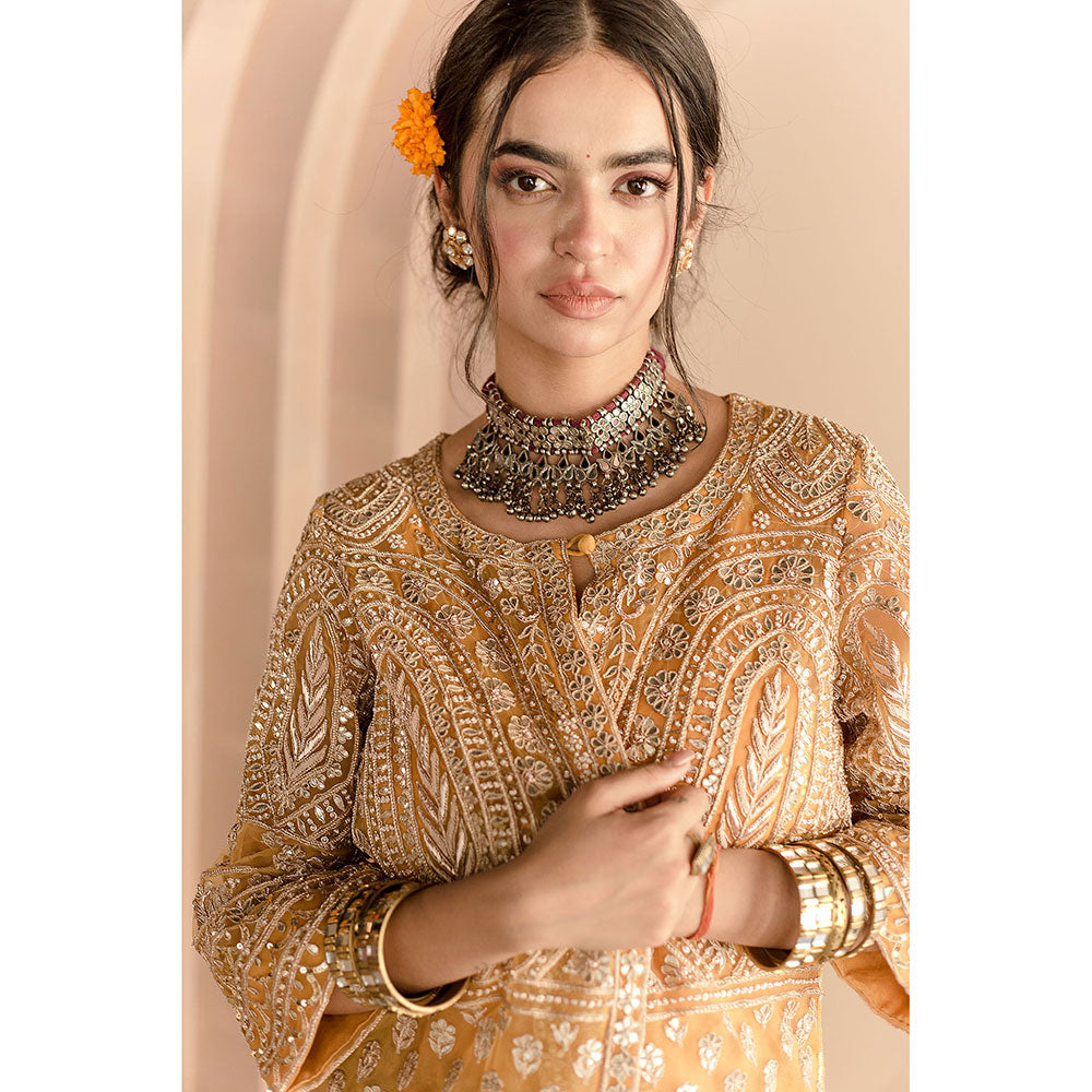 Gulabo Jaipur Sheetal Jacket-Palazzo with Top and Inner-Yellow (Set of 4)