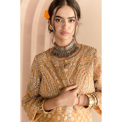 Gulabo Jaipur Sheetal Jacket-Palazzo with Top and Inner-Yellow (Set of 4)