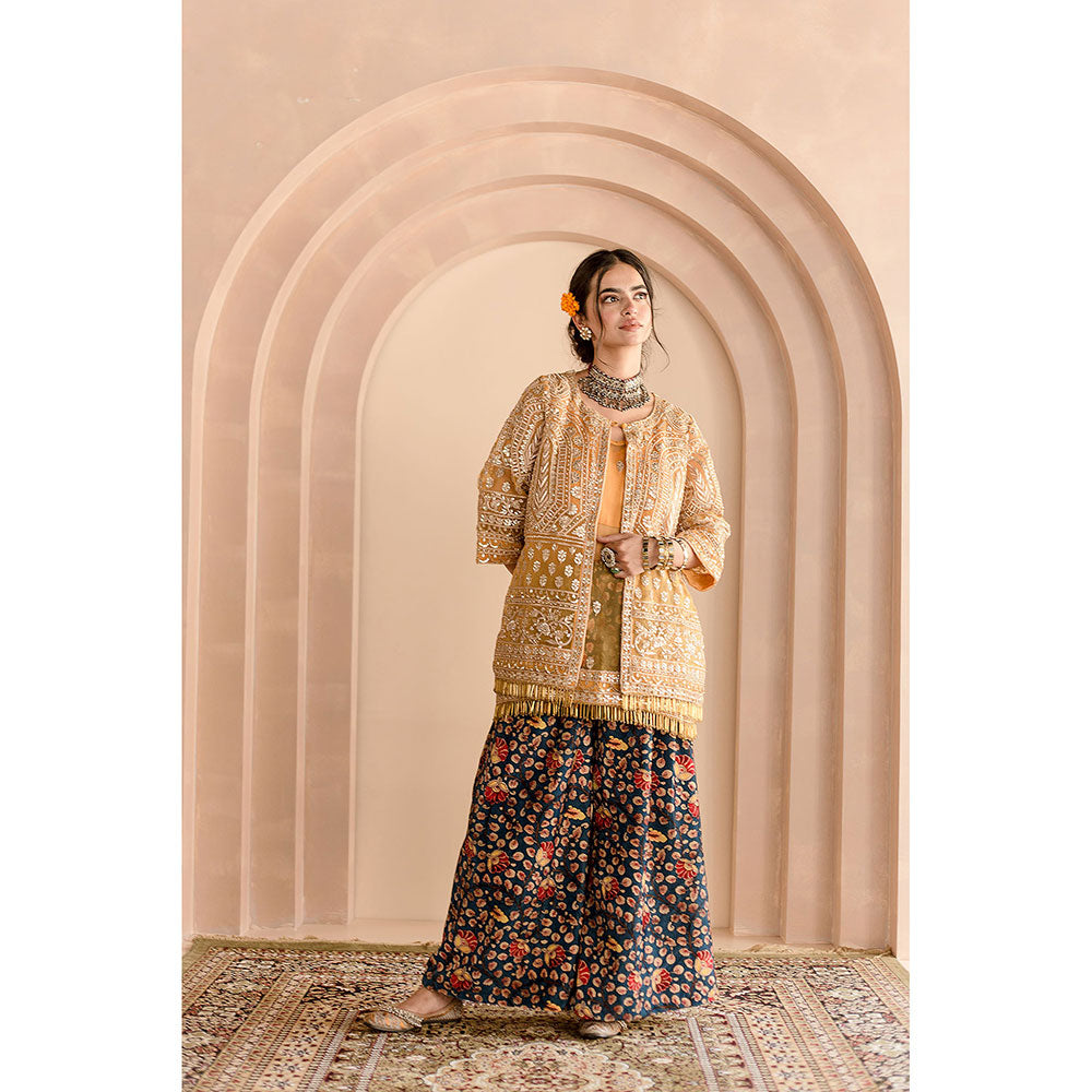 Gulabo Jaipur Sheetal Jacket-Palazzo with Top and Inner-Yellow (Set of 4)