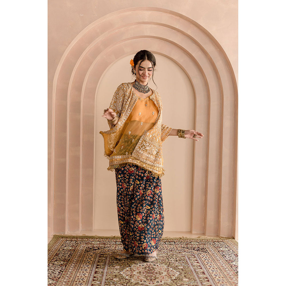 Gulabo Jaipur Sheetal Jacket-Palazzo with Top and Inner-Yellow (Set of 4)