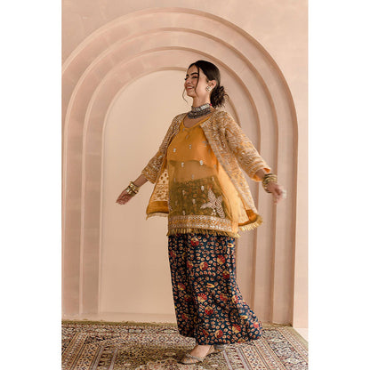 Gulabo Jaipur Sheetal Jacket-Palazzo with Top and Inner-Yellow (Set of 4)