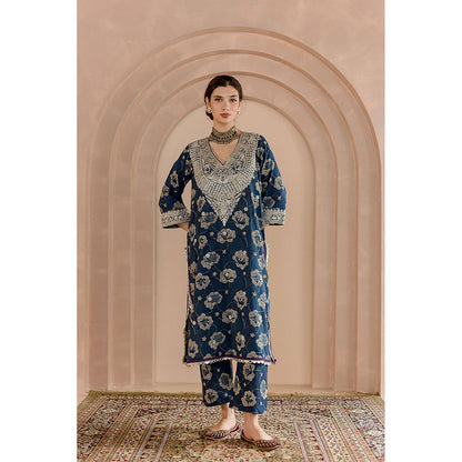Gulabo Jaipur Neela Kurta and Pant-Indigo (Set of 3)
