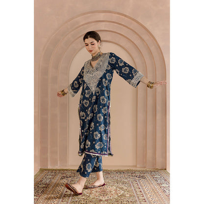 Gulabo Jaipur Neela Kurta and Pant-Indigo (Set of 3)