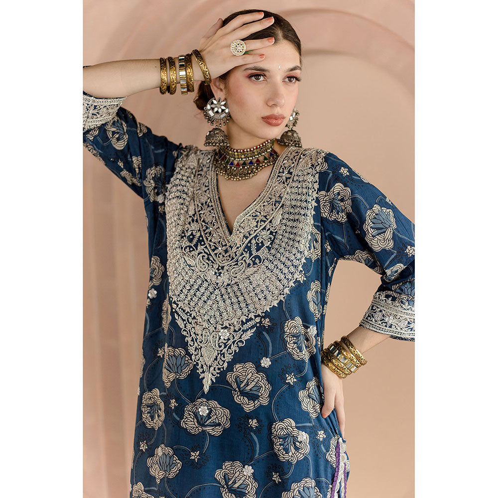 Gulabo Jaipur Neela Kurta and Pant-Indigo (Set of 3)