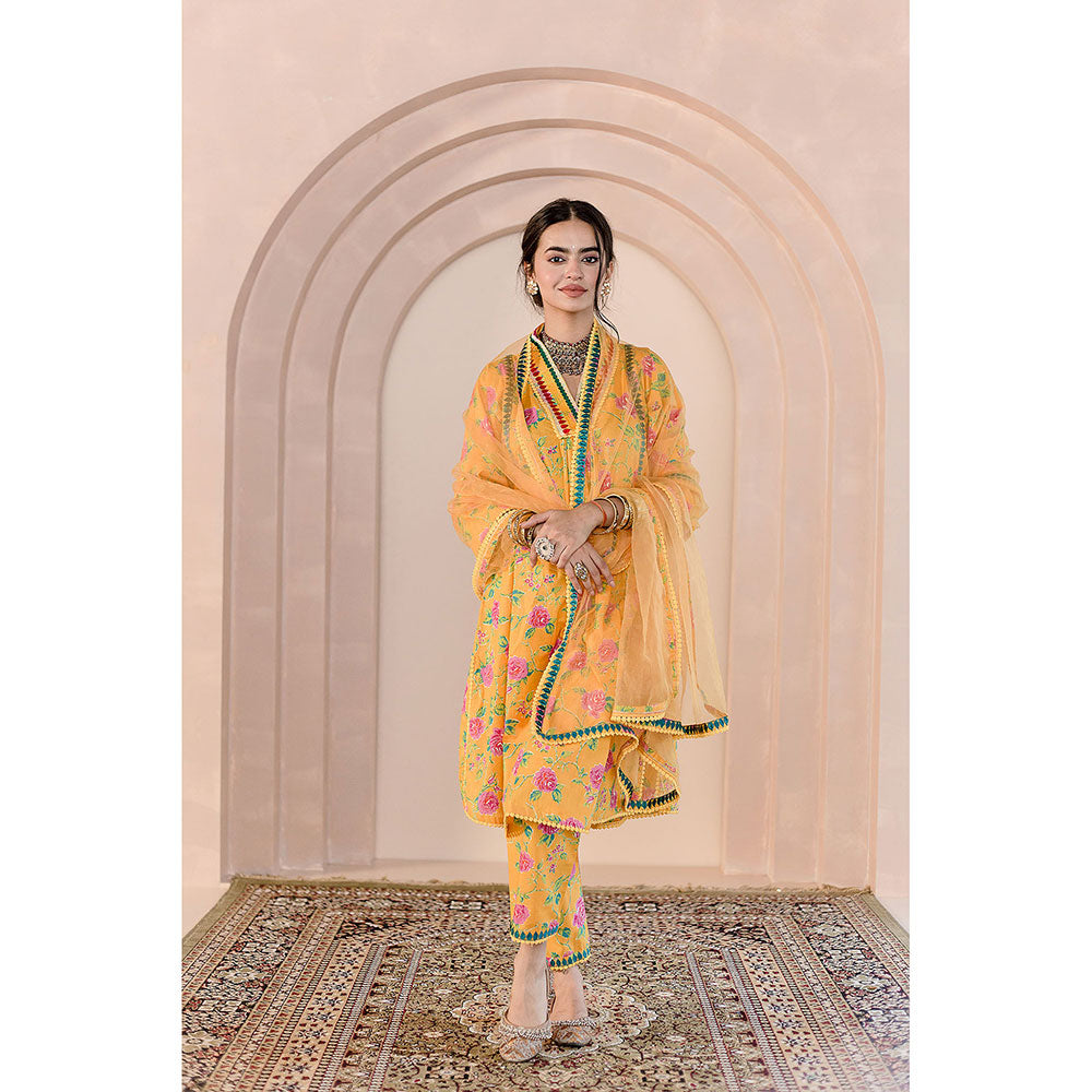 Gulabo Jaipur Tanvi Kurta and Pant-Yellow (Set of 3)