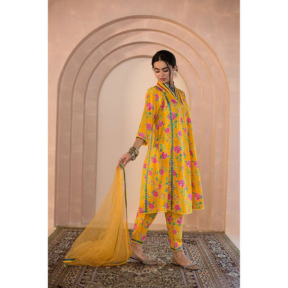 Gulabo Jaipur Tanvi Kurta and Pant-Yellow (Set of 3)