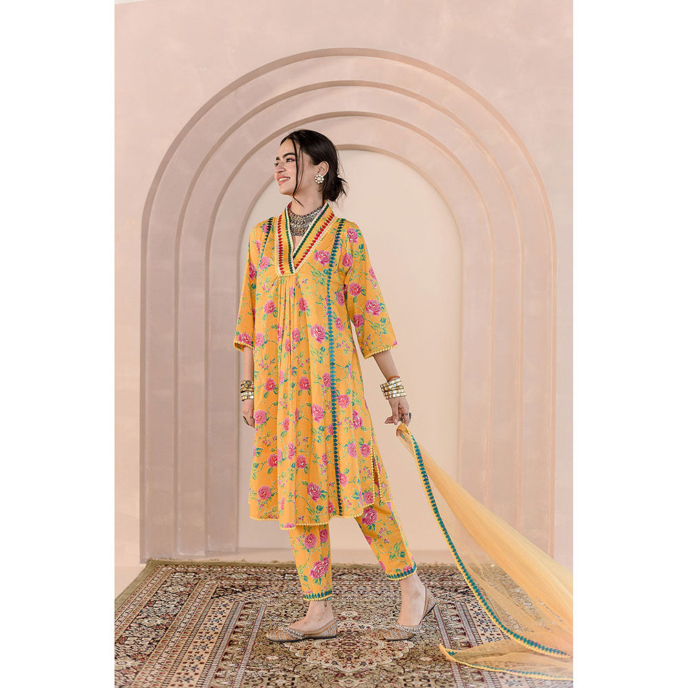 Gulabo Jaipur Tanvi Kurta and Pant-Yellow (Set of 3)