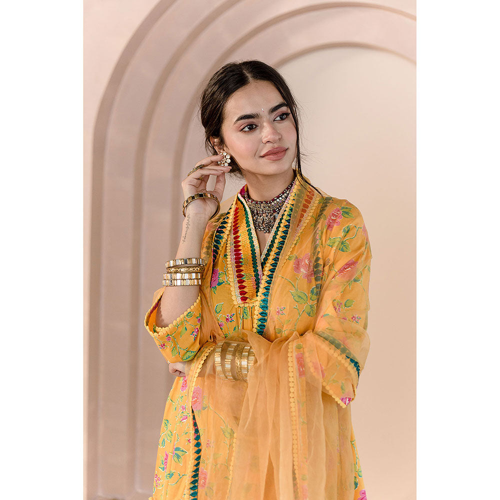 Gulabo Jaipur Tanvi Kurta and Pant-Yellow (Set of 3)