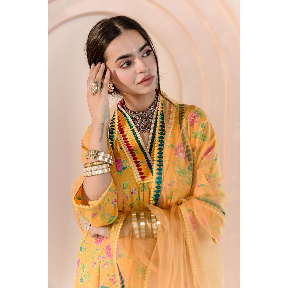 Gulabo Jaipur Tanvi Kurta and Pant-Yellow (Set of 3)