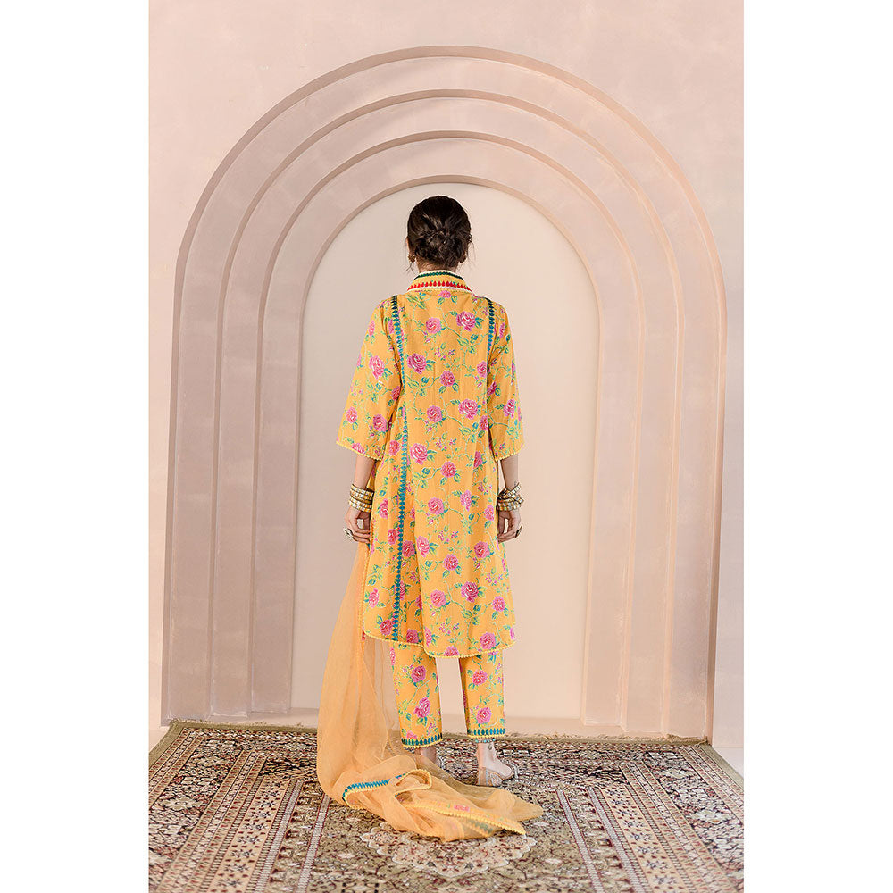 Gulabo Jaipur Tanvi Kurta and Pant-Yellow (Set of 3)