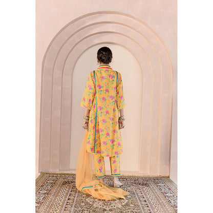 Gulabo Jaipur Tanvi Kurta and Pant-Yellow (Set of 3)