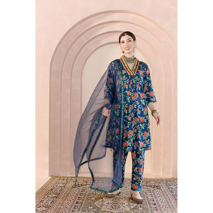 Gulabo Jaipur Tanvi Kurta and Pant-Blue (Set of 3)