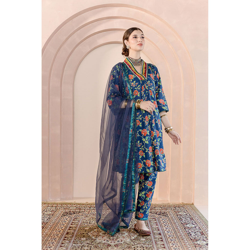 Gulabo Jaipur Tanvi Kurta and Pant-Blue (Set of 3)
