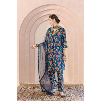 Gulabo Jaipur Tanvi Kurta and Pant-Blue (Set of 3)