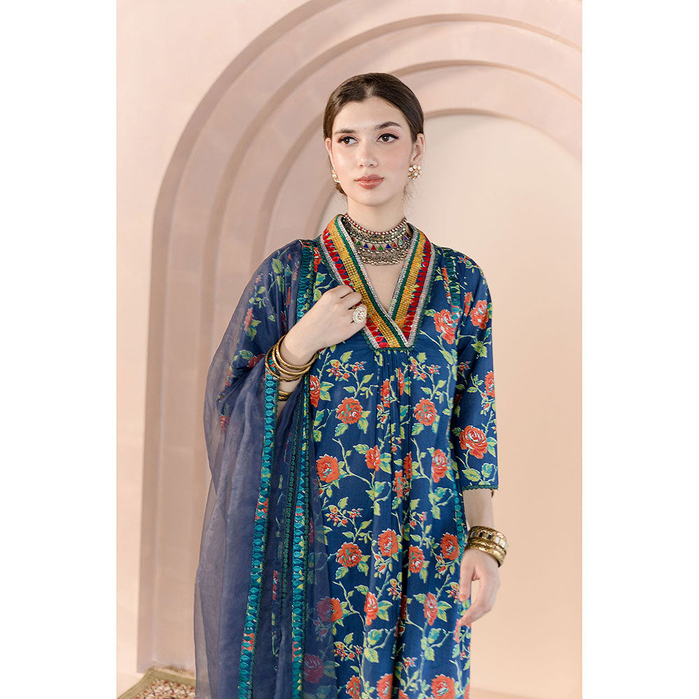 Gulabo Jaipur Tanvi Kurta and Pant-Blue (Set of 3)