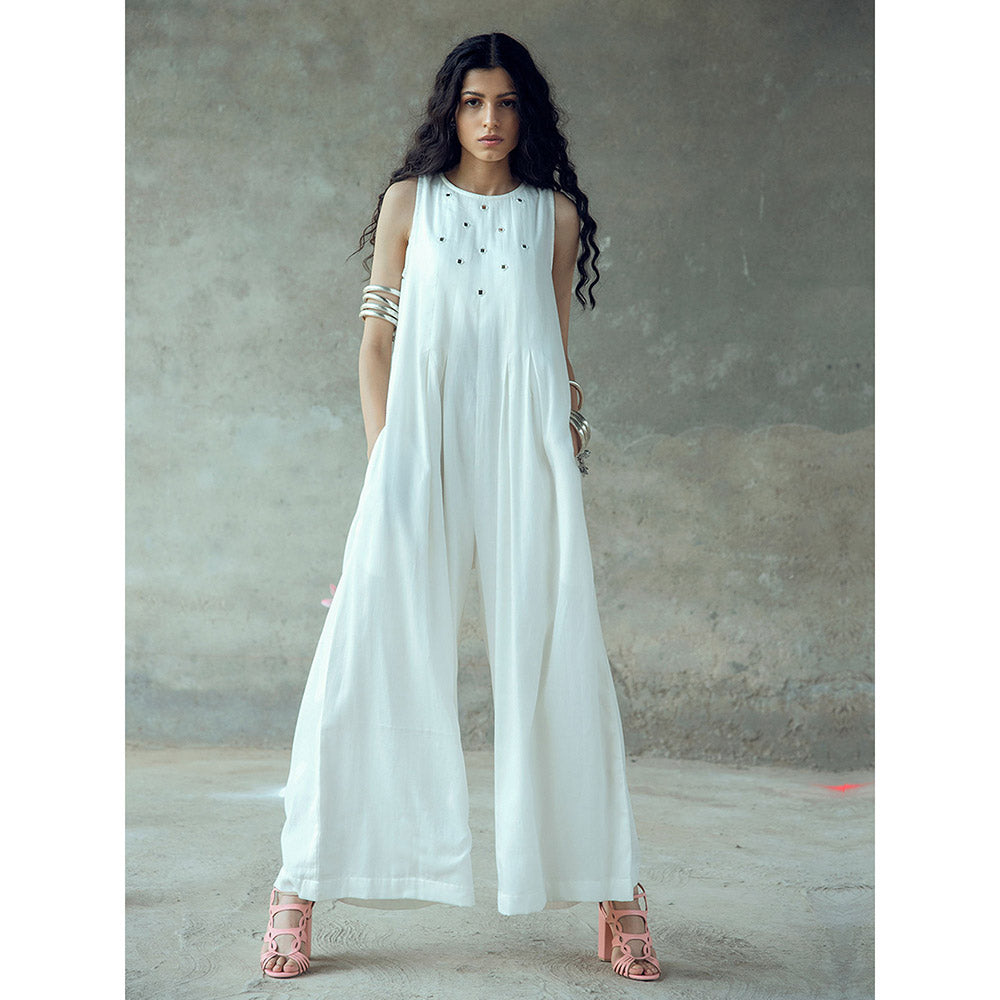 Gulaal Nanda White Mirror Work Sleeveless Jumpsuit