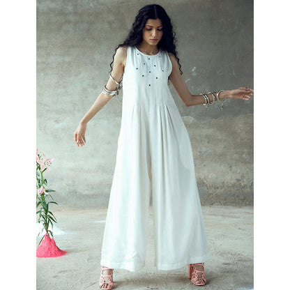 Gulaal Nanda White Mirror Work Sleeveless Jumpsuit