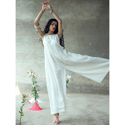 Gulaal Nanda White Mirror Work Sleeveless Jumpsuit