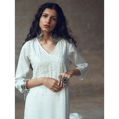 Gulaal Harsha White Ruffle Kurta With Flared Pant (Set of 2)
