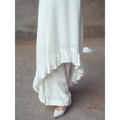 Gulaal Harsha White Ruffle Kurta With Flared Pant (Set of 2)